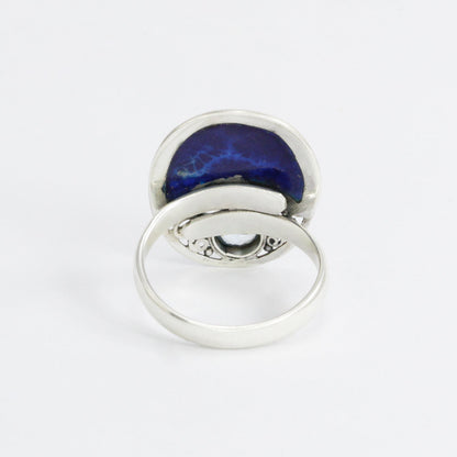 blue coral ring 925 sterling silver decorated with genuine blue topaz and filigree ornament