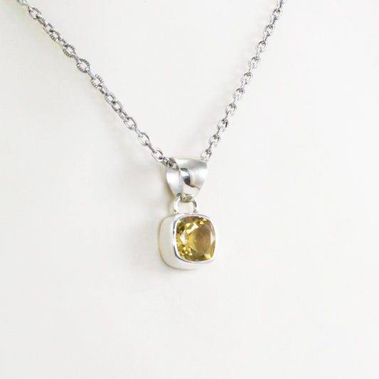 Yellow citrine pendant necklace set in 925 sterling silver bezel set