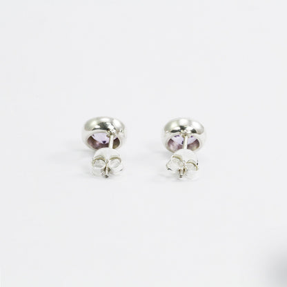 Amethyst Earrings Studs 7*7 mm round shape bezel set in 925 stud earrings push back closure