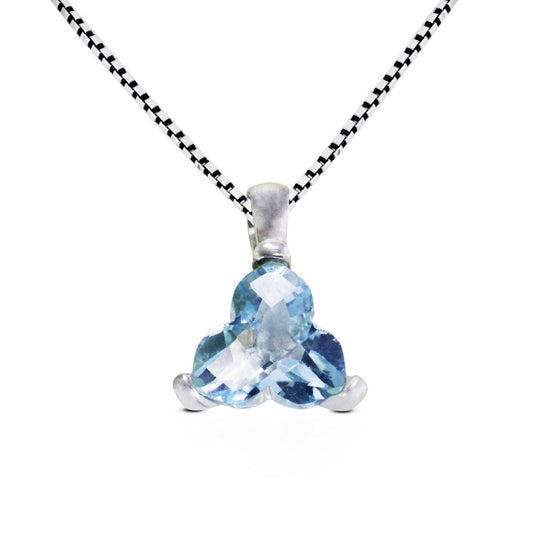 Blue topaz necklace pendant flower shape 925 sterling silver with unique pronk setting
