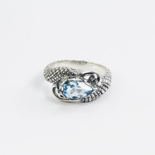 blue topaz ring 925 sterling silver decorated with snake skin filigree ornament