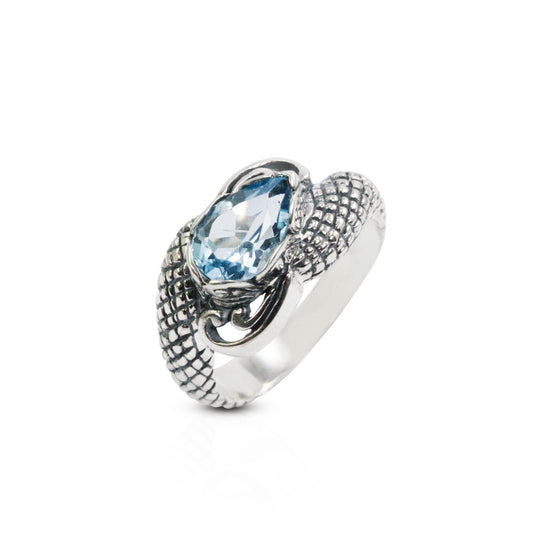 blue topaz ring 925 sterling silver decorated with snake skin filigree ornament