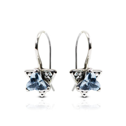 Blue Topaz Earrings triangle set in 925 sterling silver 6 mm pronk set