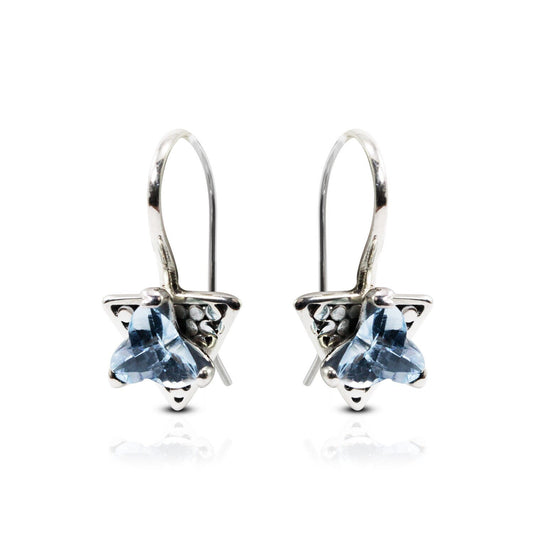 Blue Topaz Earrings triangle set in 925 sterling silver 6 mm pronk set
