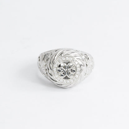 circle doom ring 925 sterling silver decorated with filigree ornament and white zircon