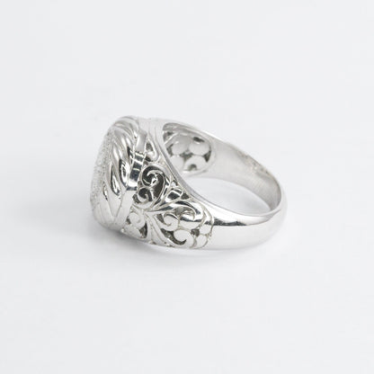 circle doom ring 925 sterling silver decorated with filigree ornament and white zircon