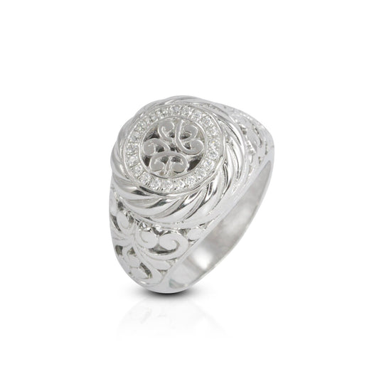 circle doom ring 925 sterling silver decorated with filigree ornament and white zircon