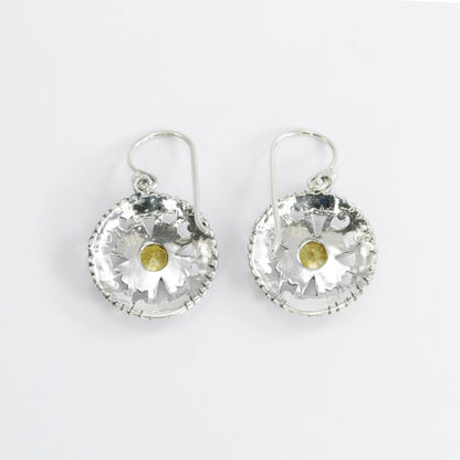 Citrine earrings 925 sterling silver decorated with delicate filigree ornament circle shape