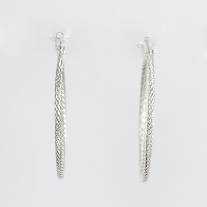 Hoop Earrings 925 sterling silver with cable style and push back closure 40 mm round