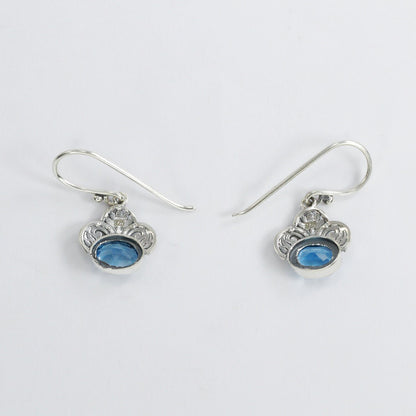genuine blue topaz earrings 925 sterling silver decorated with swirl filigree flower ornament