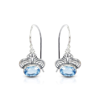 genuine blue topaz earrings 925 sterling silver decorated with swirl filigree flower ornament