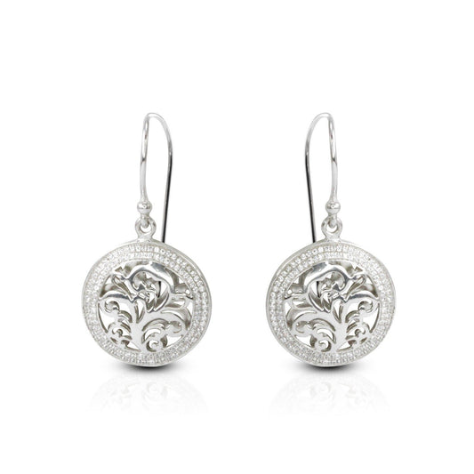 tree of life earrings 925 sterling silver earrings open work filigree inspired and white stone pave