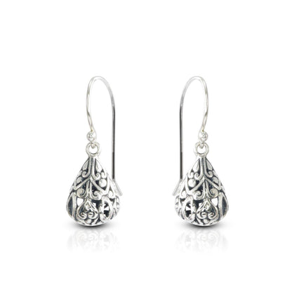 silver earrings drop full filigree ornament 925 sterling silver with antique finish