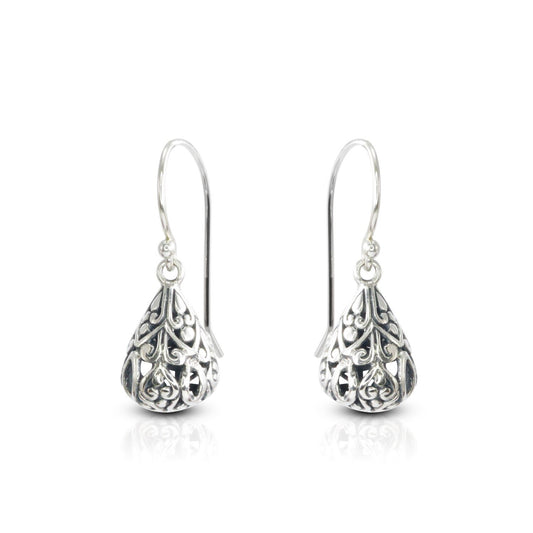 silver earrings drop full filigree ornament 925 sterling silver with antique finish