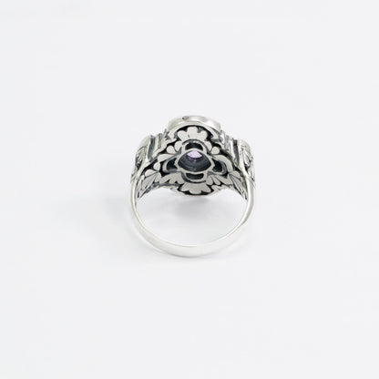Maltese cross ring 925 sterling silver with genuine Brazilian amethyst decorated with filigree ornament