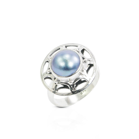blue mabe ring 925 sterling silver decorated with star shield ornament