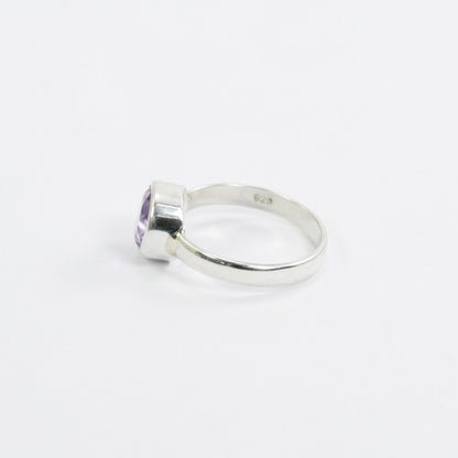 solitaire ring for women 925 sterling silver bezel set with genuine Brazilian amethyst