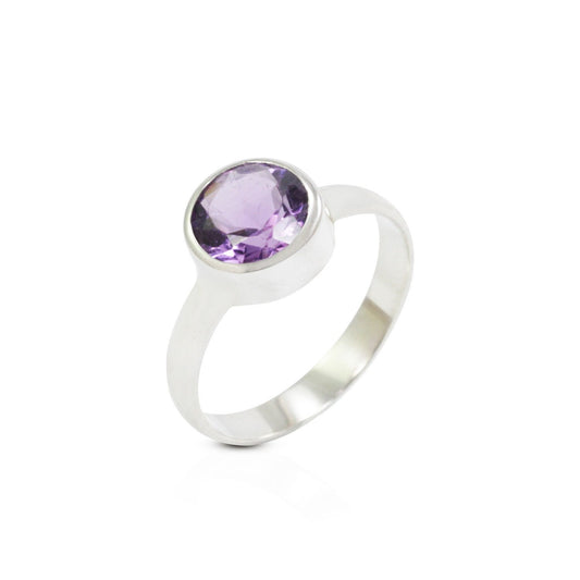 solitaire ring for women 925 sterling silver bezel set with genuine Brazilian amethyst