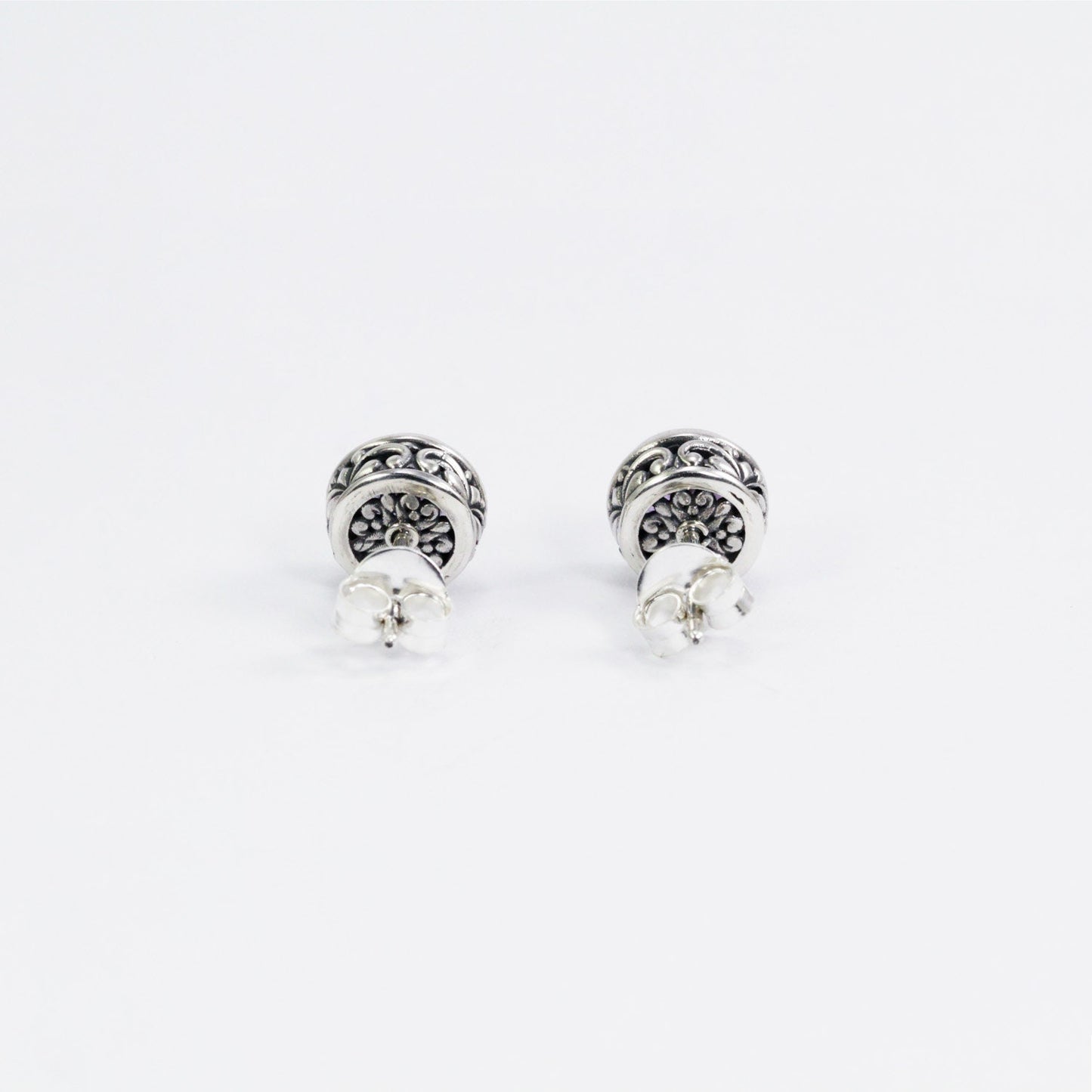 Amethyst Earrings stud 925 sterling silver with genuine Brazilian amethyst decorated with filigree bezel