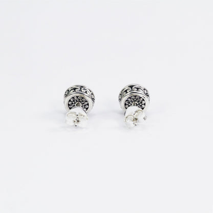 Amethyst Earrings stud 925 sterling silver with genuine Brazilian amethyst decorated with filigree bezel