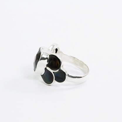 smoky quarts ring 925 sterling silver decorated with natural black shell
