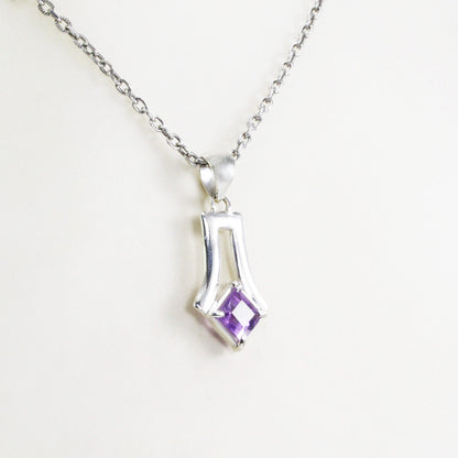 amethyst pendant necklace 925 sterling silver, genuine Brazilian amethyst pendant