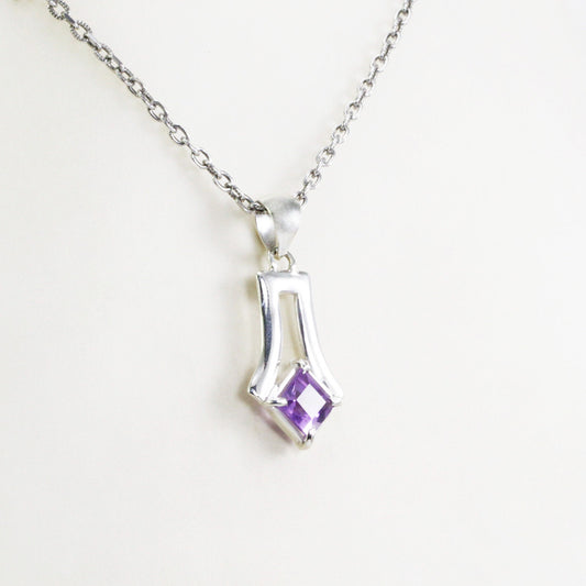 amethyst pendant necklace 925 sterling silver, genuine Brazilian amethyst pendant