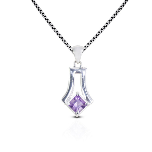 amethyst pendant necklace 925 sterling silver, genuine Brazilian amethyst pendant