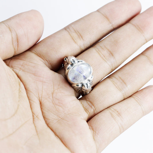 elephant ring 925 sterling silver with genuine rainbow moonstone