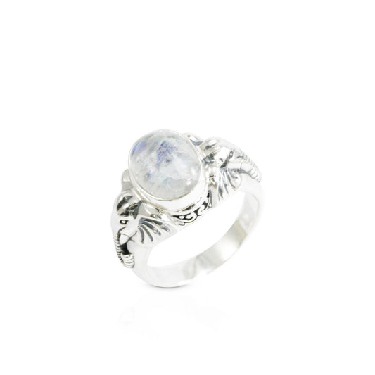 elephant ring 925 sterling silver with genuine rainbow moonstone