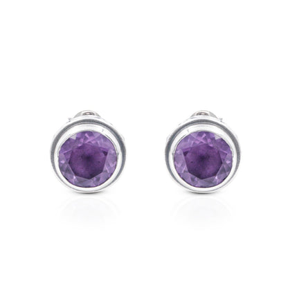 Amethyst Earrings stud 925 sterling silver with genuine Brazilian amethyst decorated with filigree bezel