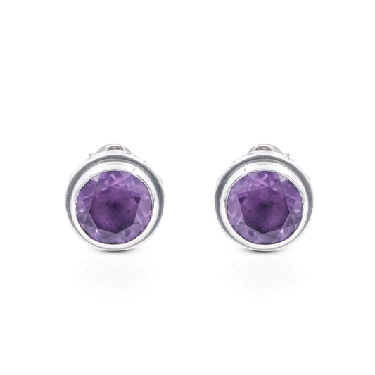 Amethyst Earrings stud 925 sterling silver with genuine Brazilian amethyst decorated with filigree bezel
