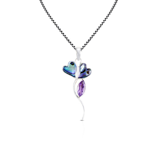 tulip flower pendant 925 sterling silver with natural Brazilian amethyst and genuine abalone shell