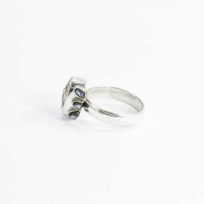 Green Amethyst ring 925 sterling silver decorated with abalone shell flower shape