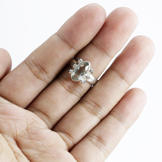 Green Amethyst ring 925 sterling silver decorated with abalone shell flower shape