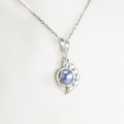 blue mabe pearl pendant necklace 925 sterling silver with conch shell shape