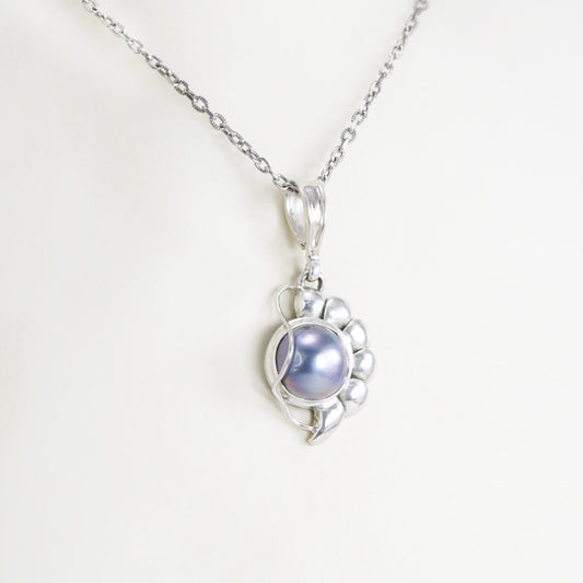 blue mabe pearl pendant necklace 925 sterling silver with conch shell shape