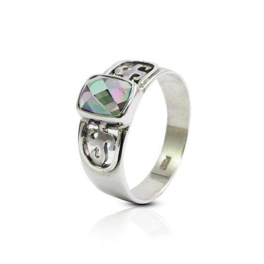 Mystique topaz ring 925 sterling silver decorated with open work filigree