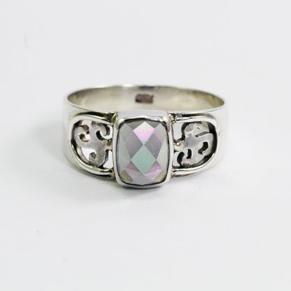 Mystique topaz ring 925 sterling silver decorated with open work filigree