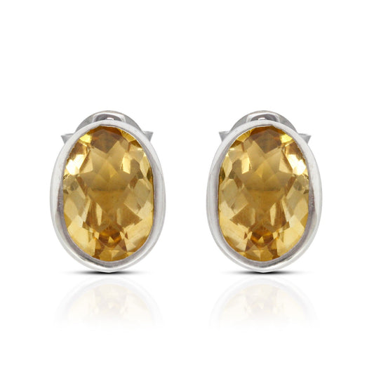 oval Citrine earrings studs sterling silver bezel set 925 sterling silver