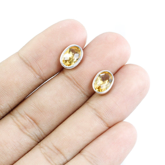 oval Citrine earrings studs sterling silver bezel set 925 sterling silver