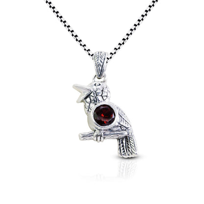 silver Bird pendant necklace 925 sterling silver with genuine red Garnet
