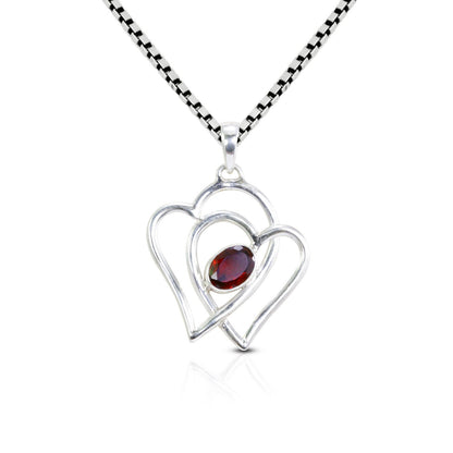 red Garnet pendant necklace set in 925 sterling silver heart shape