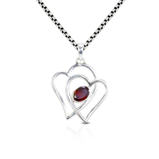 red Garnet pendant necklace set in 925 sterling silver heart shape