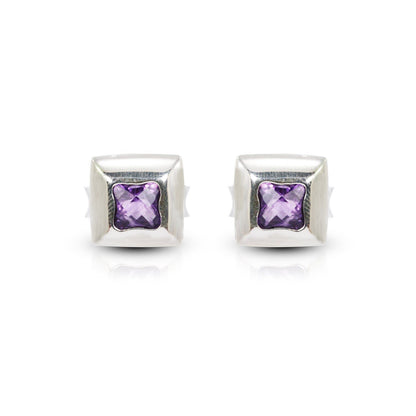 amethyst stud earrings set in 925 sterling silver square shape fancy brilliant cut