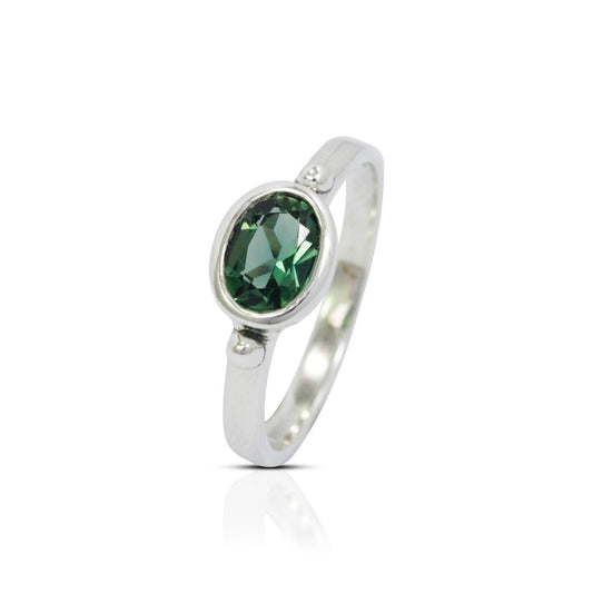 green quarts crystal ring 925 sterling silver, solitaire ring with green crystal