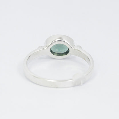 green quarts crystal ring 925 sterling silver, solitaire ring with green crystal