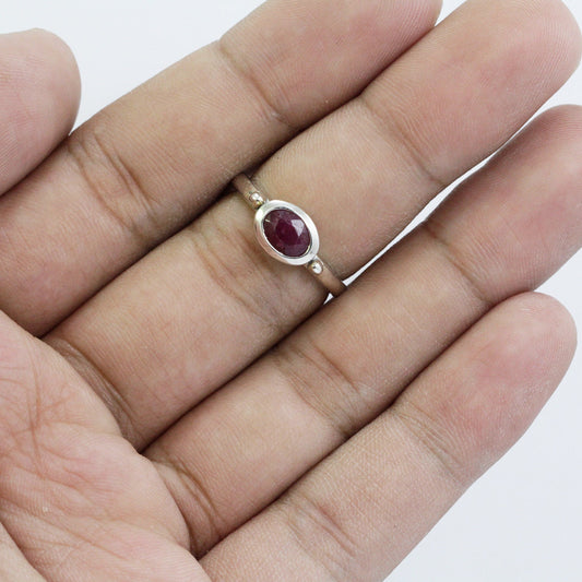 red ruby ring 925 sterling silver, solitaire ring with genuine ruby