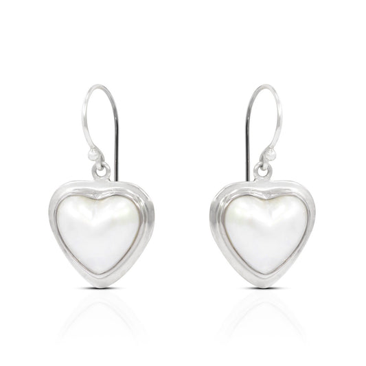 heart shape mabe pearl earrings 925 sterling silver decorated with heart ornament