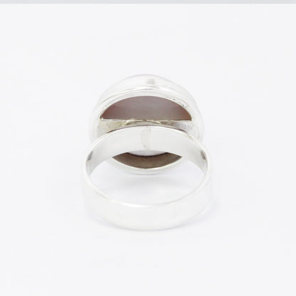 pink pearl ring set in 925 sterling silver handmade bezel, genuine pink mabe pearl ring